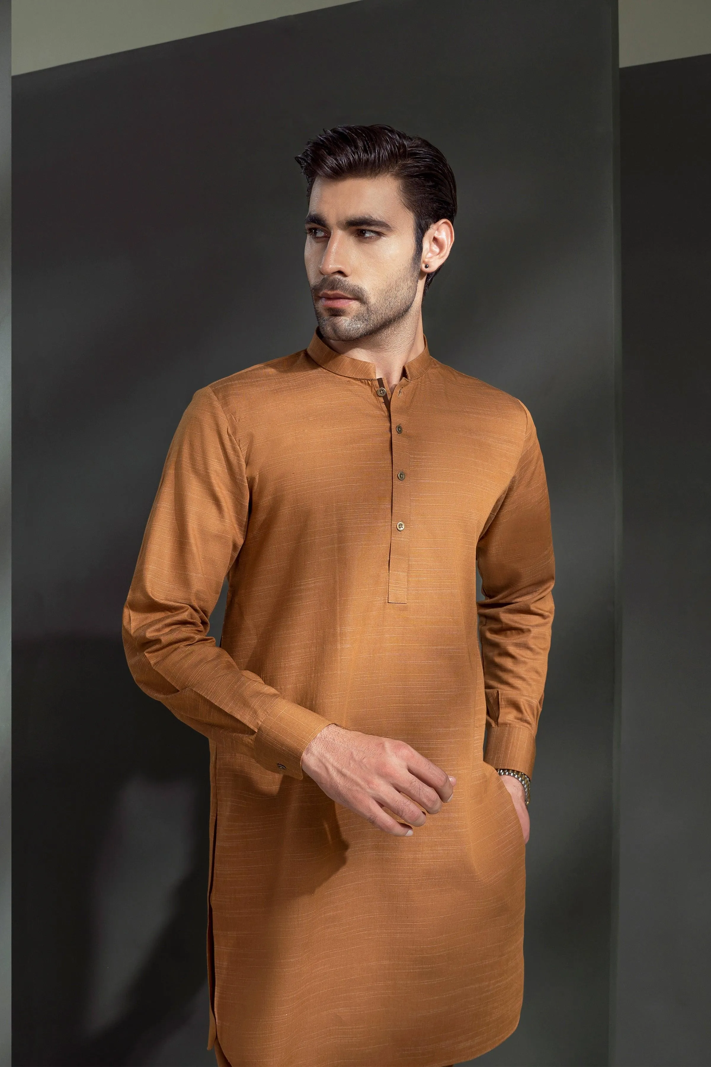 EXQUISITE TEXTURED KURTA PAJAMA MUSTARD