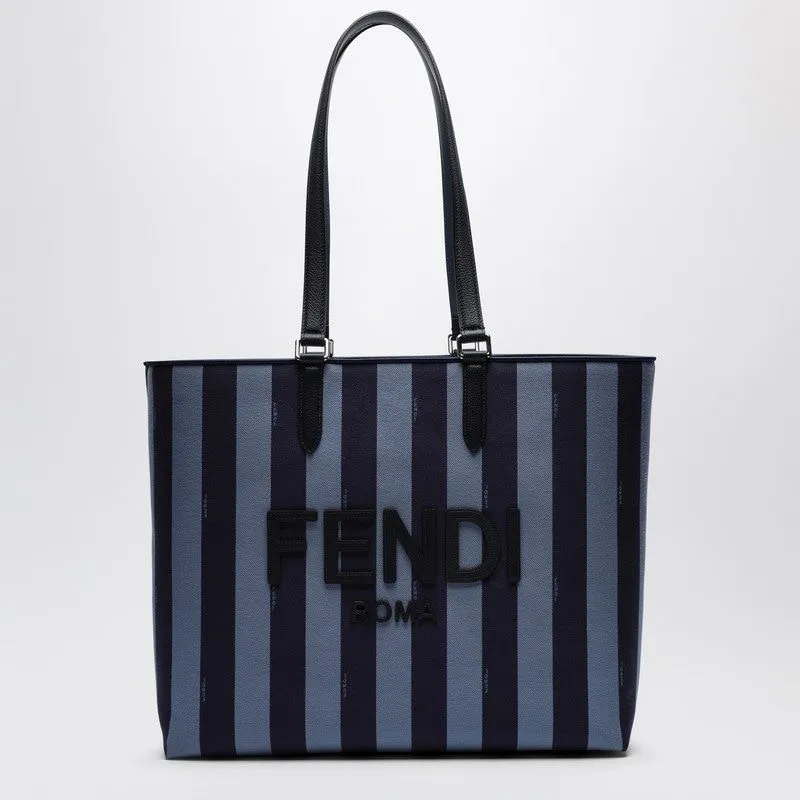 FENDI Striped Fabric Shopper Handbag with Logo - Men’s Essential
