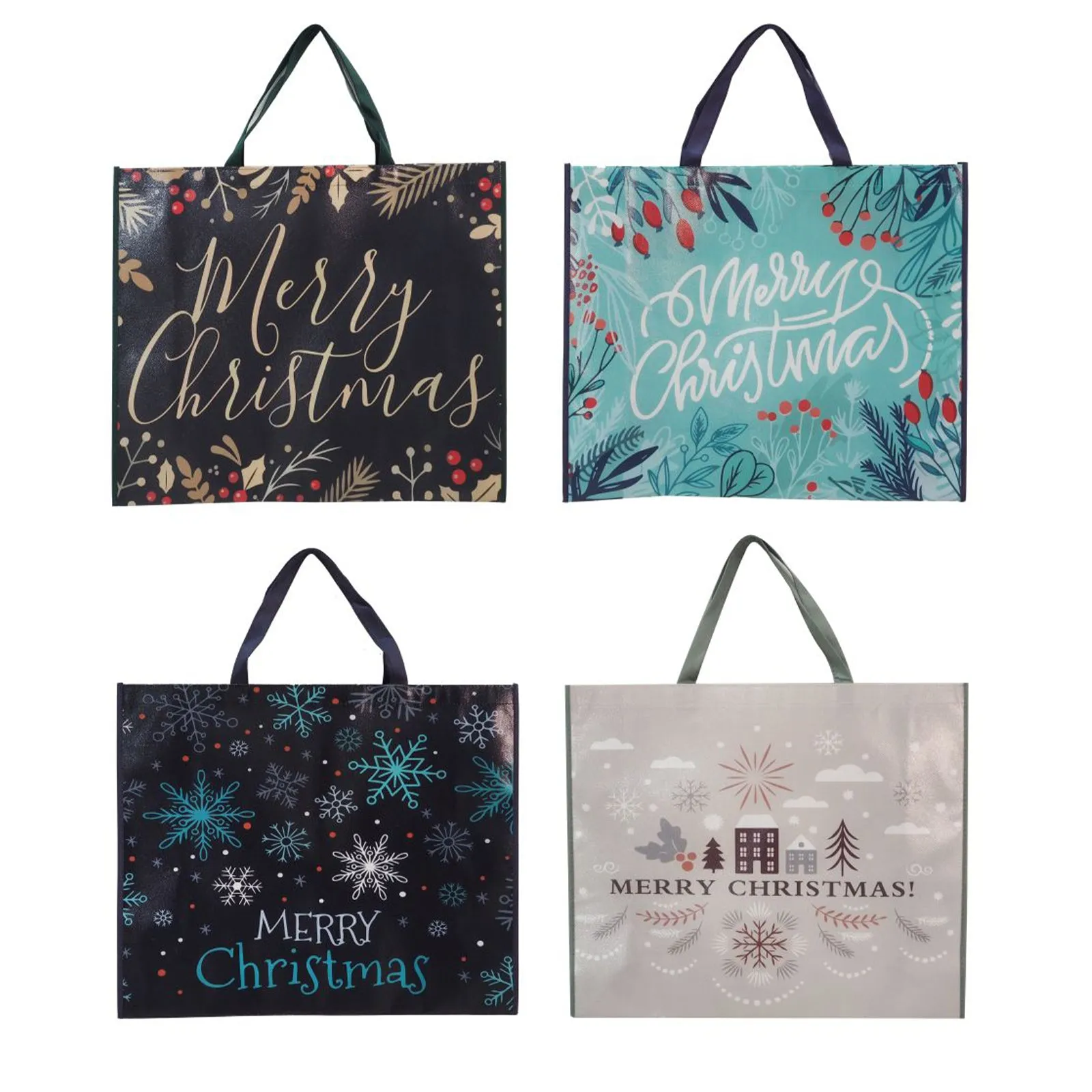 Festive Magic Wide Shiny Merry Christmas Shopping Bag Assorted
