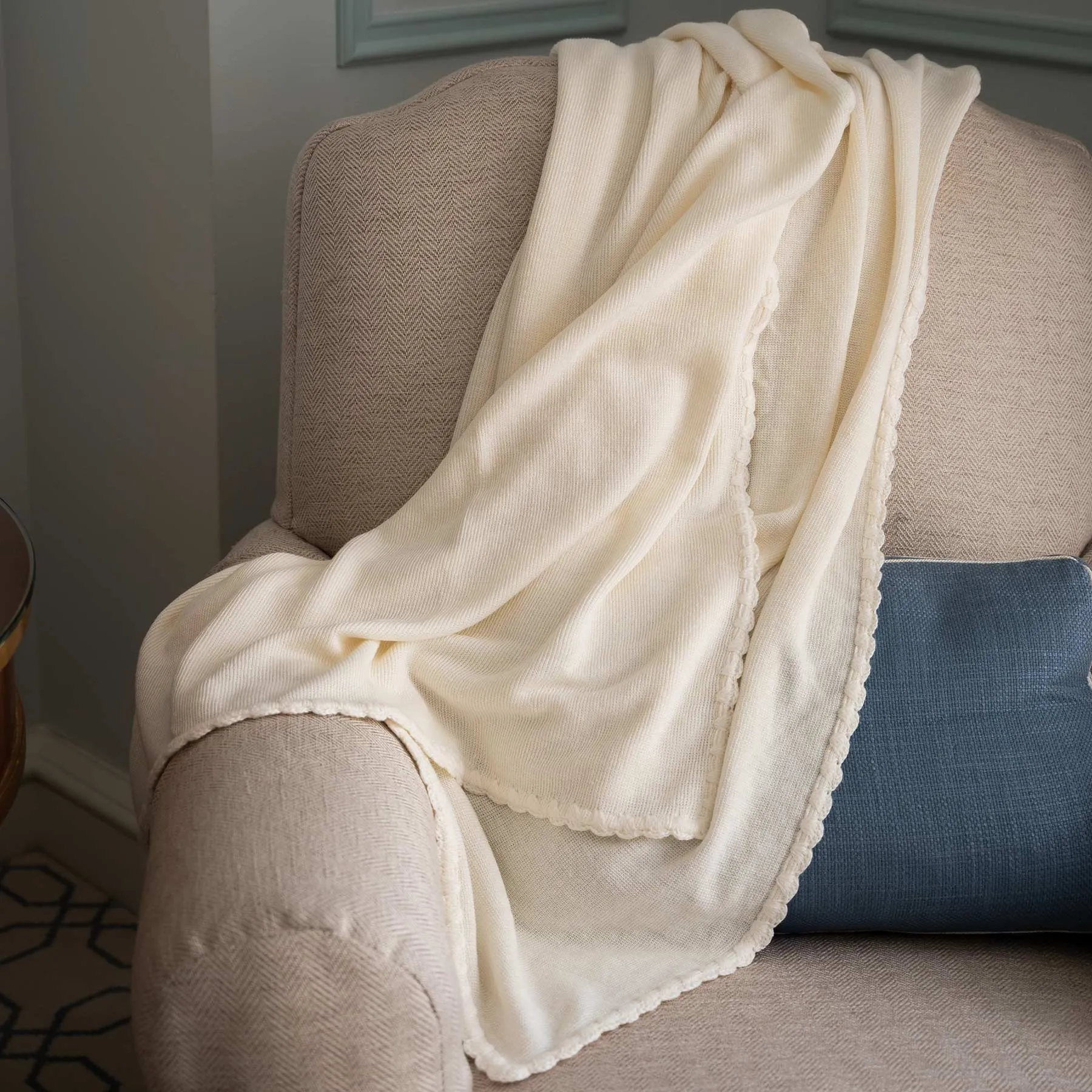 FLAXVILLE 100% Organic Flax Linen Ribbed Knit Blanket