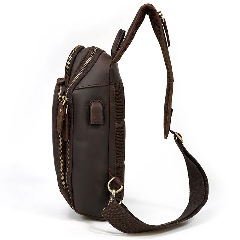 Full Grain Leather Chest Sling Bag Crossbody Fanny Pack