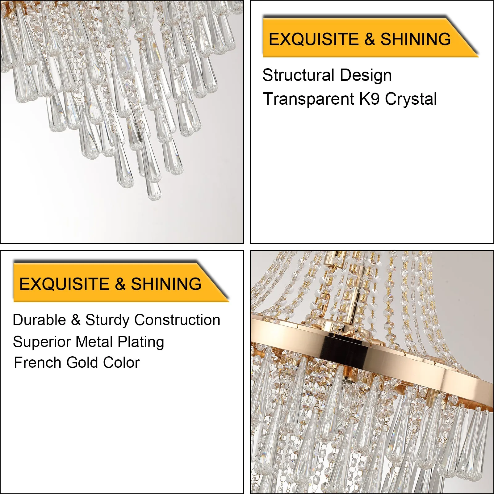 Golden Elegance: Exquisite Crystal Chandelier for Luxurious Living Spaces
