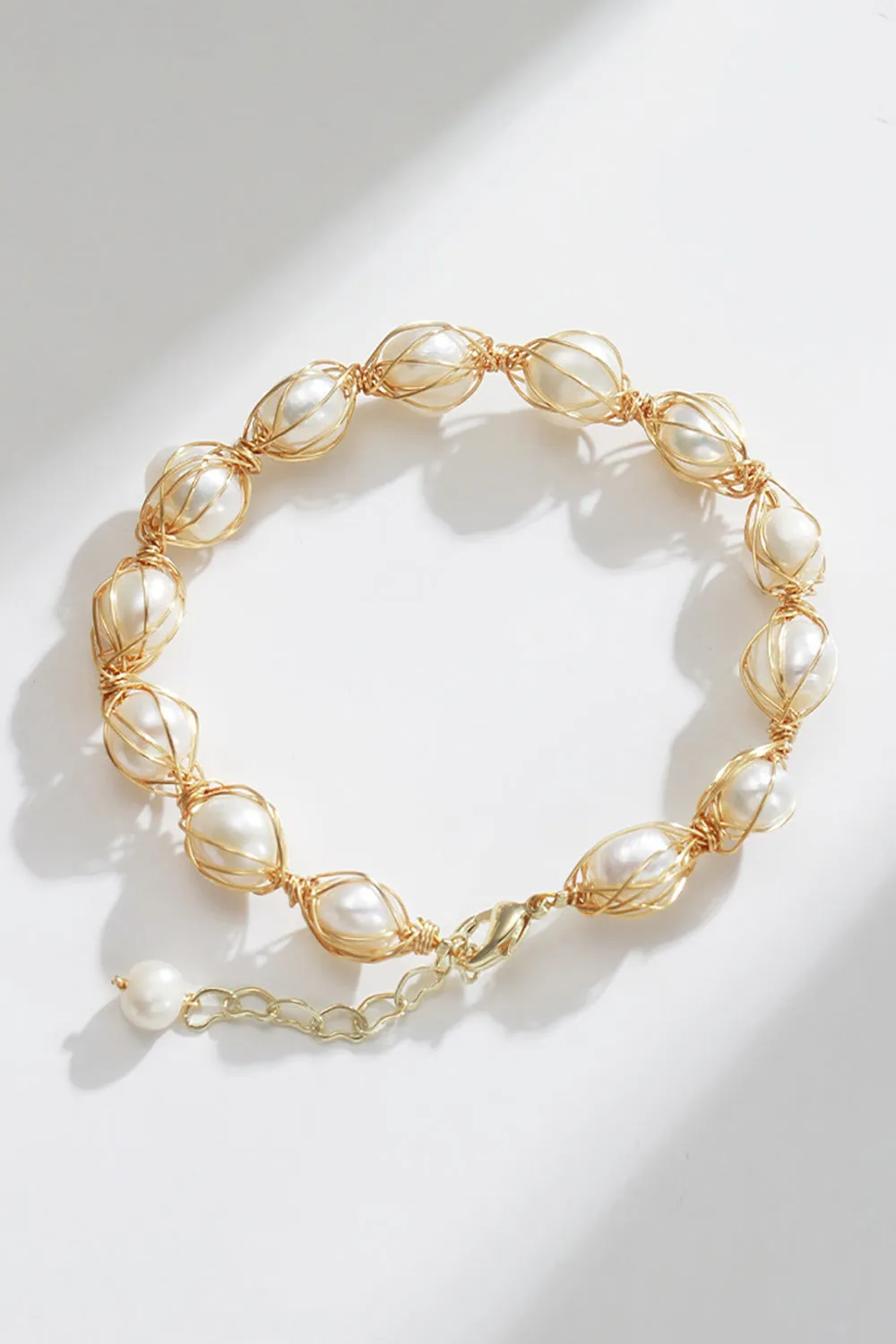 Golden Exquisite Natural Freshwater Pearls Bracelet