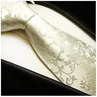 Ivory Vines Wedding Silk Tie by Paul Malone