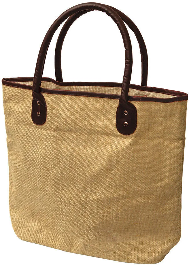 jute tote bag with stuffed leather handles Case of 12