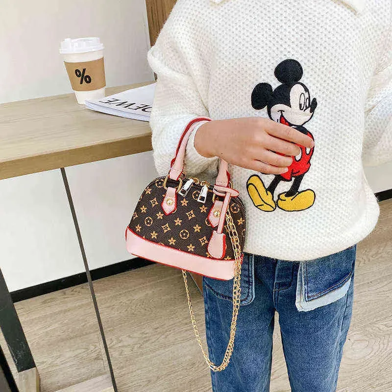 Kids Girls Fashion Handbag PU Leather Purse Chain Shell Bag Brand Crossbody Fanny Pack Shoulder Bags Messenger Bags Princess Totes H22304