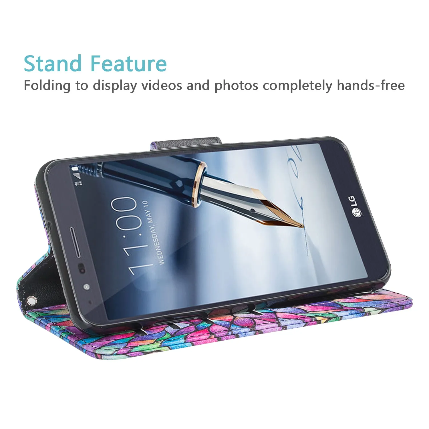 LG Stylo 4 Case, Stylo 4 Plus, Q Stylus Wallet Case, Wrist Strap Pu Leather Wallet Case [Kickstand] with ID & Credit Card Slots - Rainbow Flower