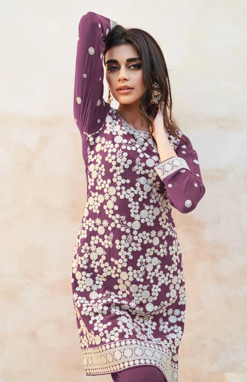 Light Purple Exquisite Faux Georgette Embroidered Salwar Suit