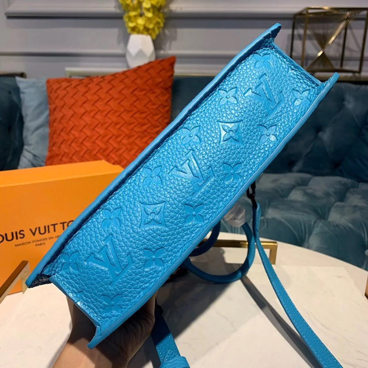 Louis Vuitton Mens Briefcase Runway Bag 28cm Monogram Empreinte Spring/Summer 2020 Collection M44476 Blue