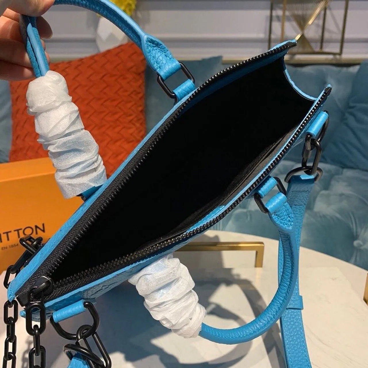 Louis Vuitton Mens Briefcase Runway Bag 28cm Monogram Empreinte Spring/Summer 2020 Collection M44476 Blue