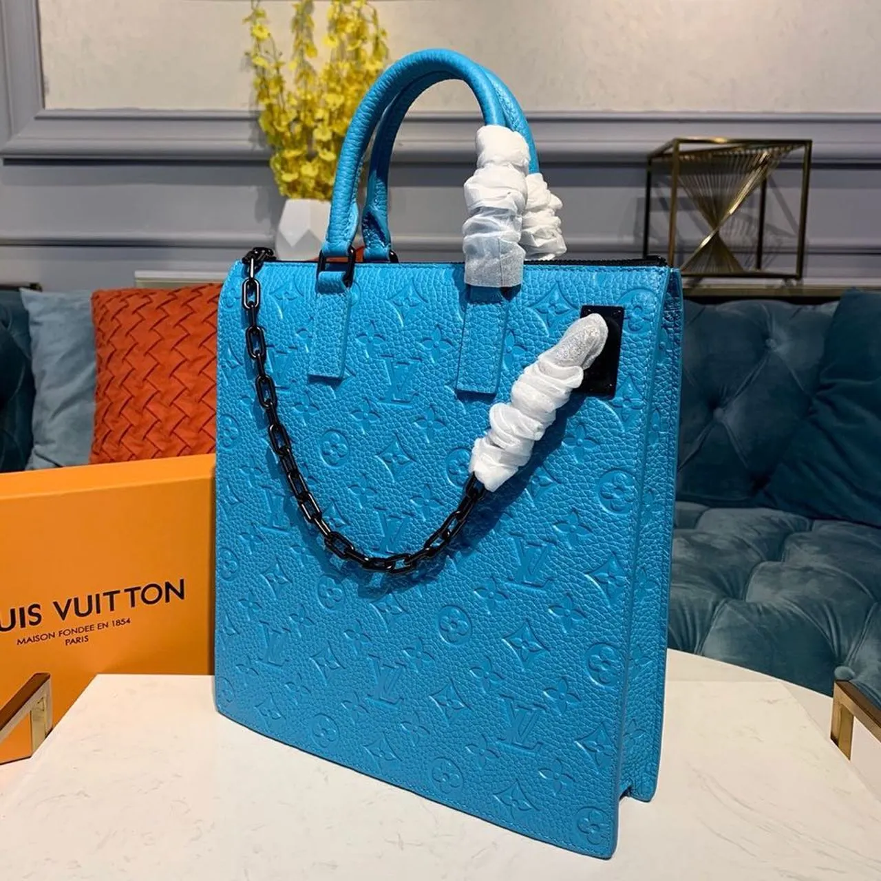 Louis Vuitton Mens Briefcase Runway Bag 28cm Monogram Empreinte Spring/Summer 2020 Collection M44476 Blue