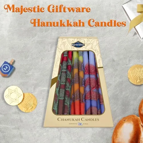 Majestic Giftware Multicolor Hanukkah Candles - CP20 | Wax | 45 Dripless Handcrafted Chanukah Candles for All 8 Nights of Hanukkah | Manufactured by Safed Candle Company in Israel (Blue/Yellow/Red)