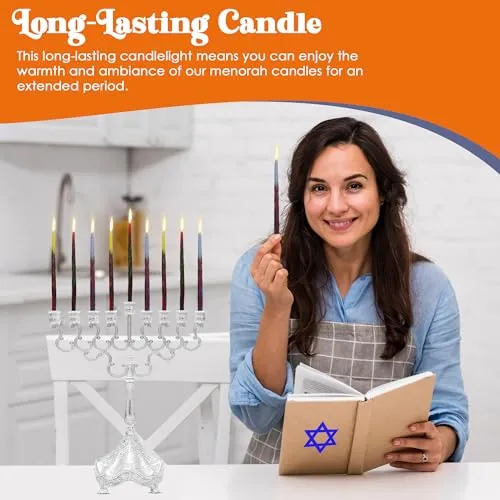 Majestic Giftware Multicolor Hanukkah Candles - CP20 | Wax | 45 Dripless Handcrafted Chanukah Candles for All 8 Nights of Hanukkah | Manufactured by Safed Candle Company in Israel (Blue/Yellow/Red)
