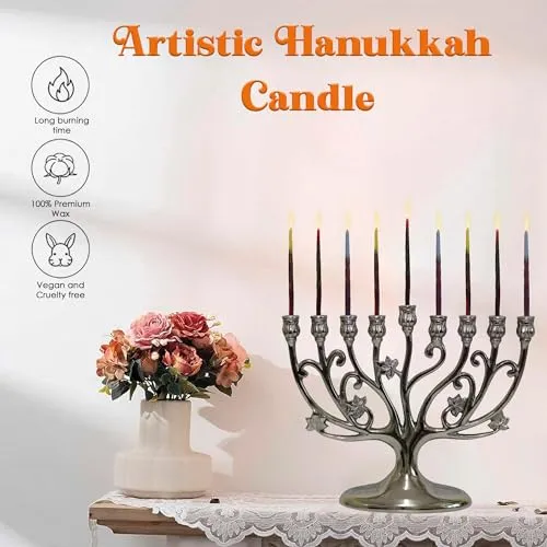 Majestic Giftware Multicolor Hanukkah Candles - CP20 | Wax | 45 Dripless Handcrafted Chanukah Candles for All 8 Nights of Hanukkah | Manufactured by Safed Candle Company in Israel (Blue/Yellow/Red)
