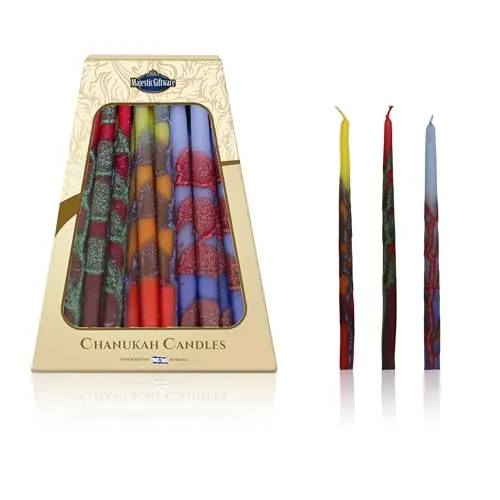 Majestic Giftware Multicolor Hanukkah Candles - CP20 | Wax | 45 Dripless Handcrafted Chanukah Candles for All 8 Nights of Hanukkah | Manufactured by Safed Candle Company in Israel (Blue/Yellow/Red)