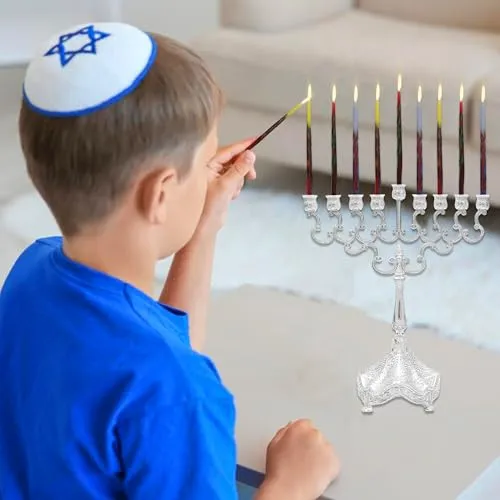 Majestic Giftware Multicolor Hanukkah Candles - CP20 | Wax | 45 Dripless Handcrafted Chanukah Candles for All 8 Nights of Hanukkah | Manufactured by Safed Candle Company in Israel (Blue/Yellow/Red)