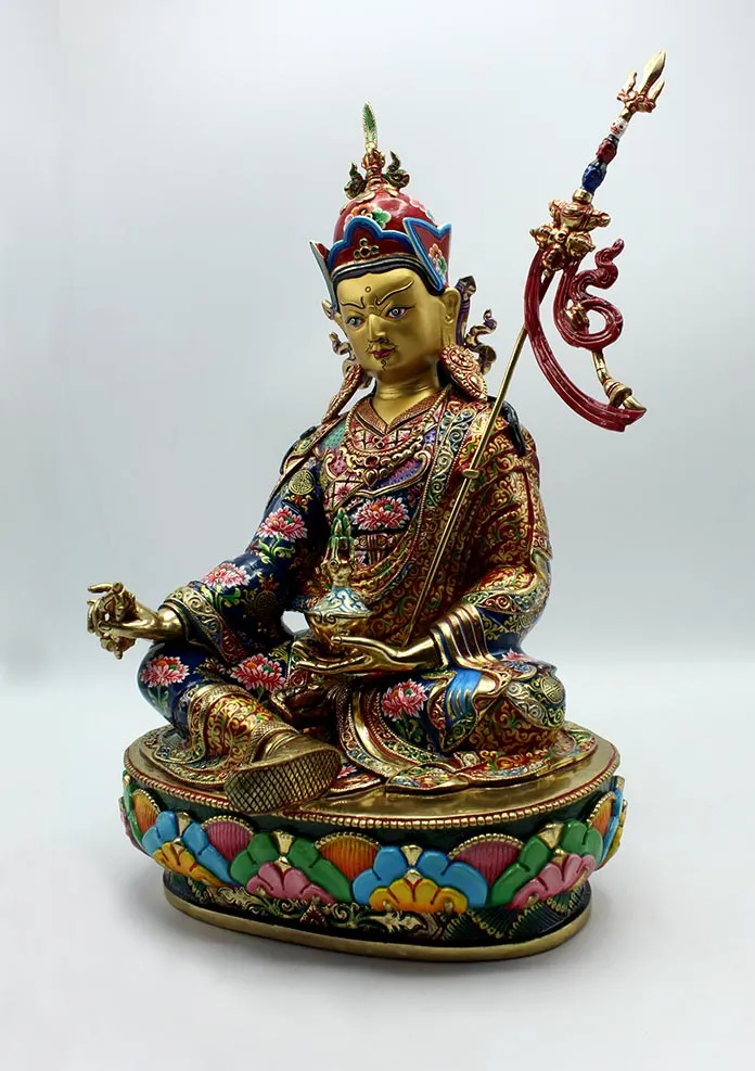 Majestic Hand Painted Guru Padmasambhava Gold Plated Statue