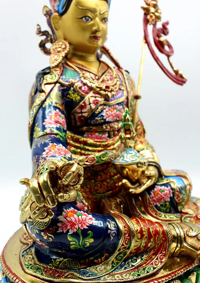 Majestic Hand Painted Guru Padmasambhava Gold Plated Statue