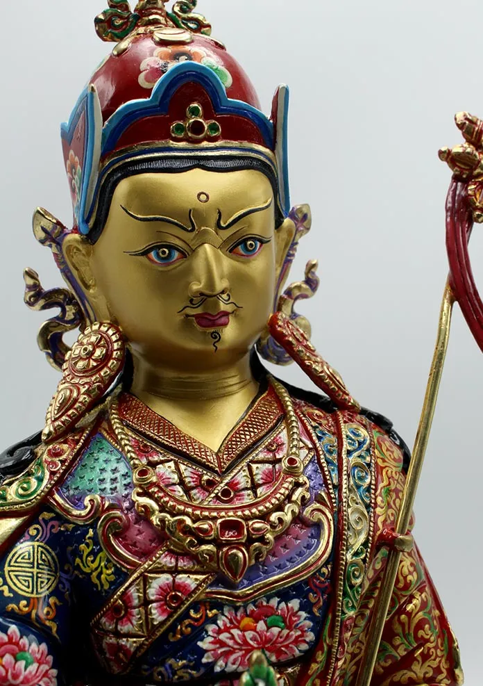 Majestic Hand Painted Guru Padmasambhava Gold Plated Statue