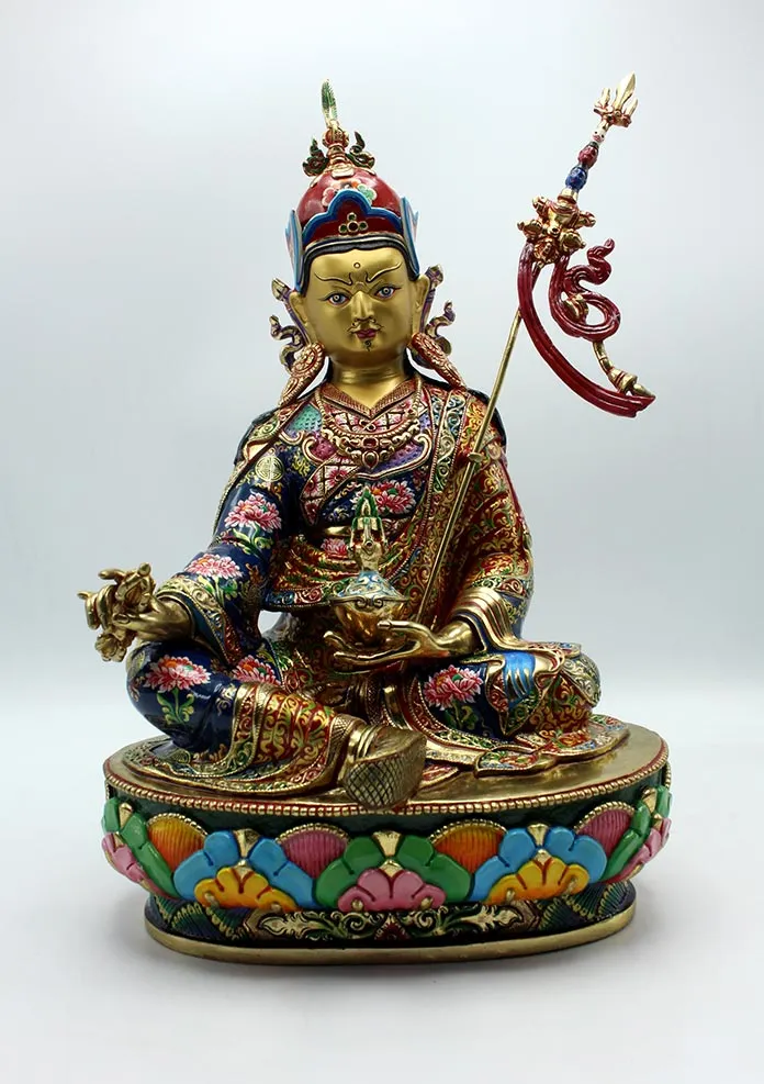 Majestic Hand Painted Guru Padmasambhava Gold Plated Statue