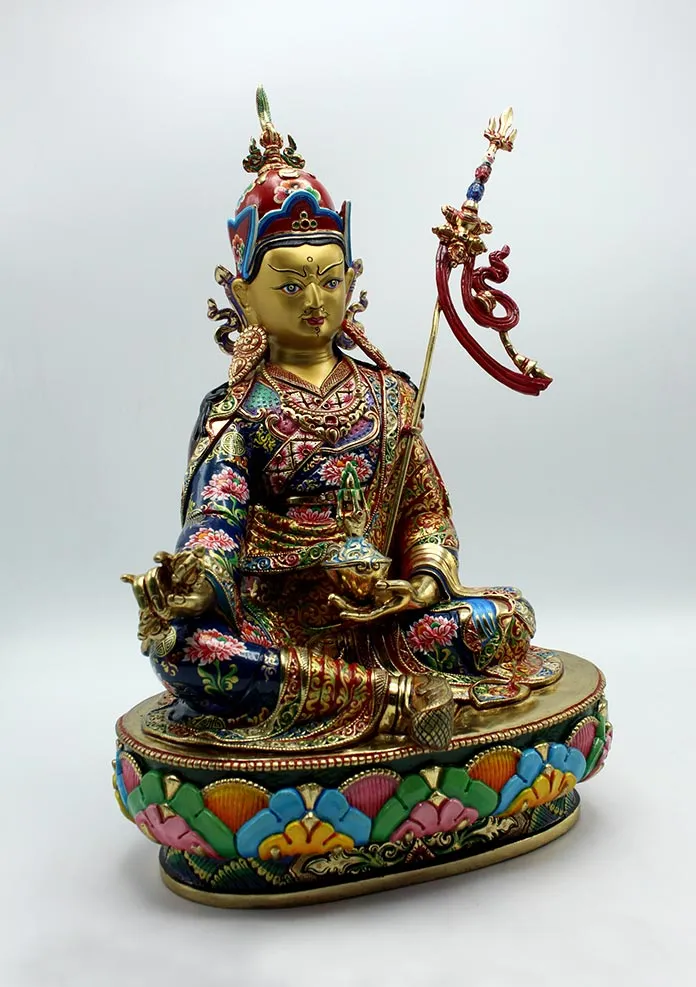 Majestic Hand Painted Guru Padmasambhava Gold Plated Statue