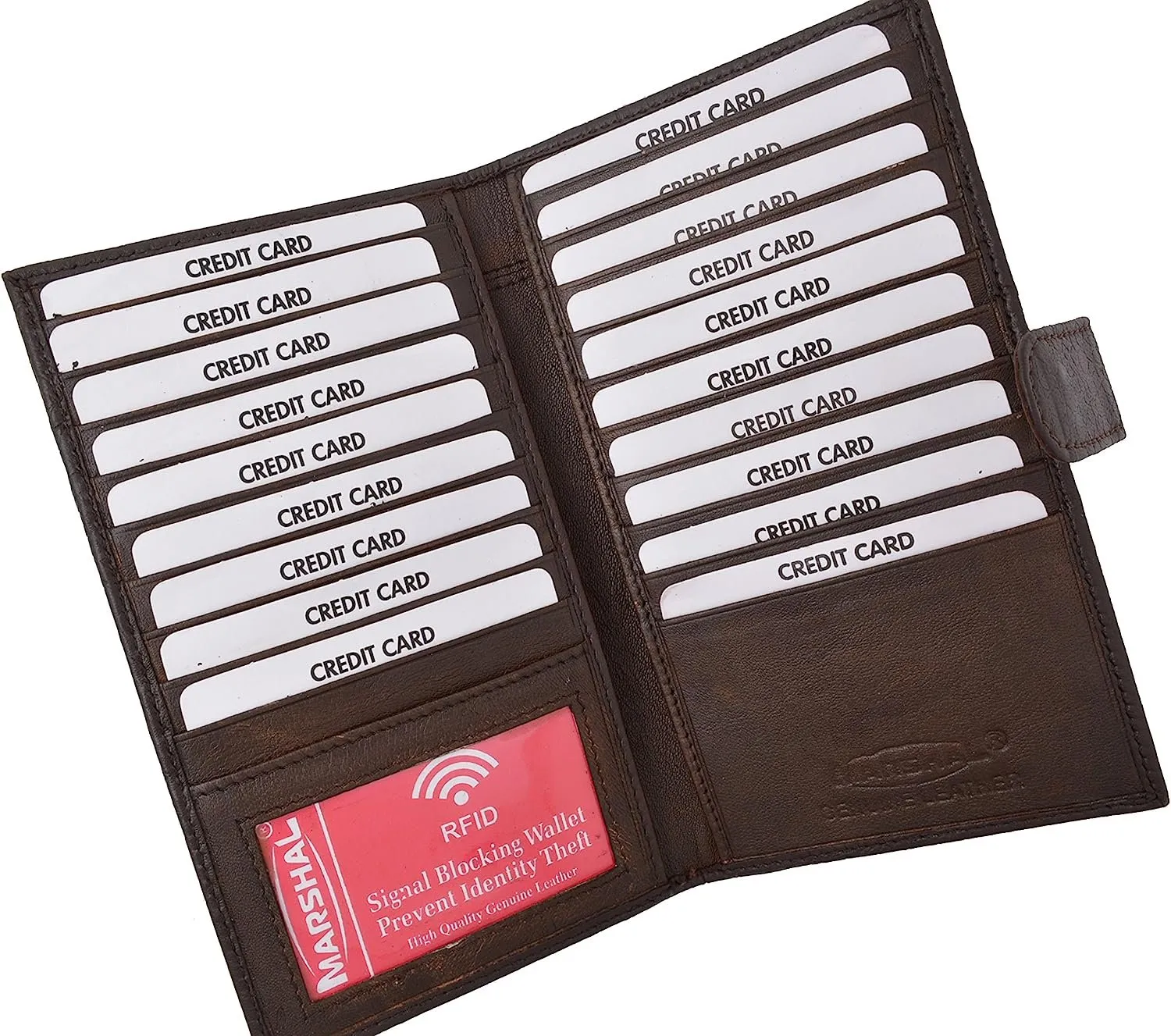 Marshal RFID Blocking Soft Premium Leather Bifold Credit Card Holder with Button Closure (Black)