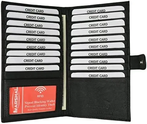 Marshal RFID Blocking Soft Premium Leather Bifold Credit Card Holder with Button Closure (Black)