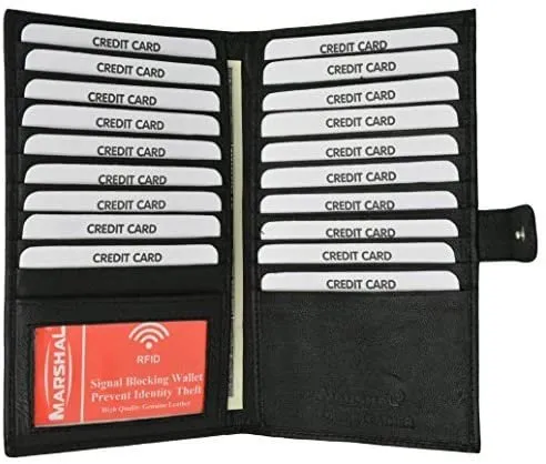 Marshal RFID Blocking Soft Premium Leather Bifold Credit Card Holder with Button Closure (Black)
