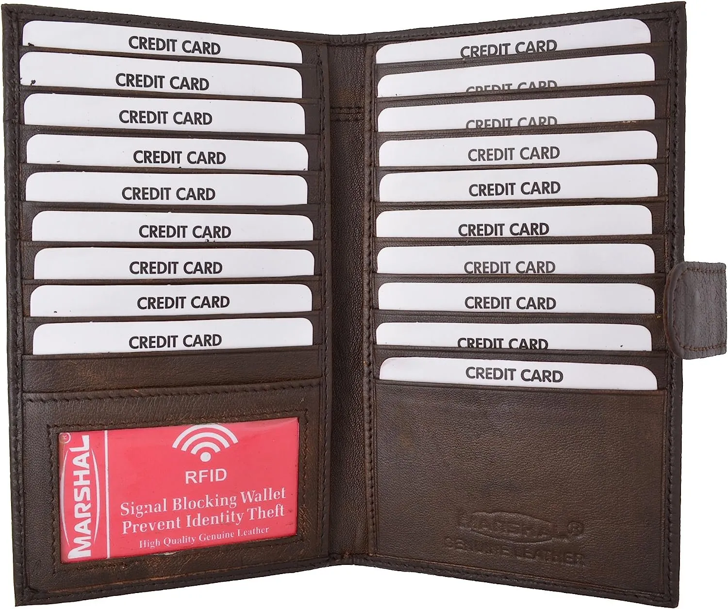 Marshal RFID Blocking Soft Premium Leather Bifold Credit Card Holder with Button Closure (Black)