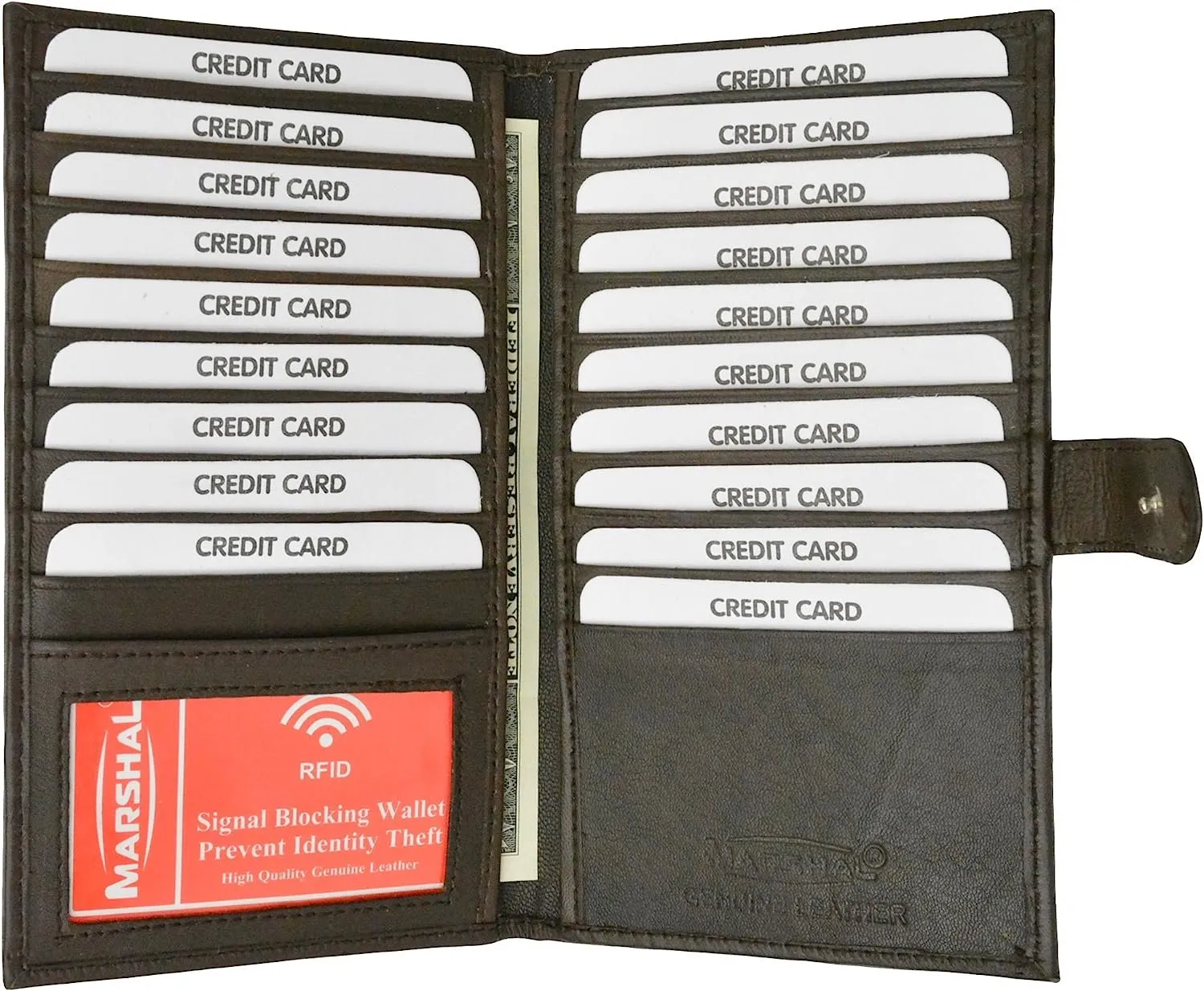 Marshal RFID Blocking Soft Premium Leather Bifold Credit Card Holder with Button Closure (Black)