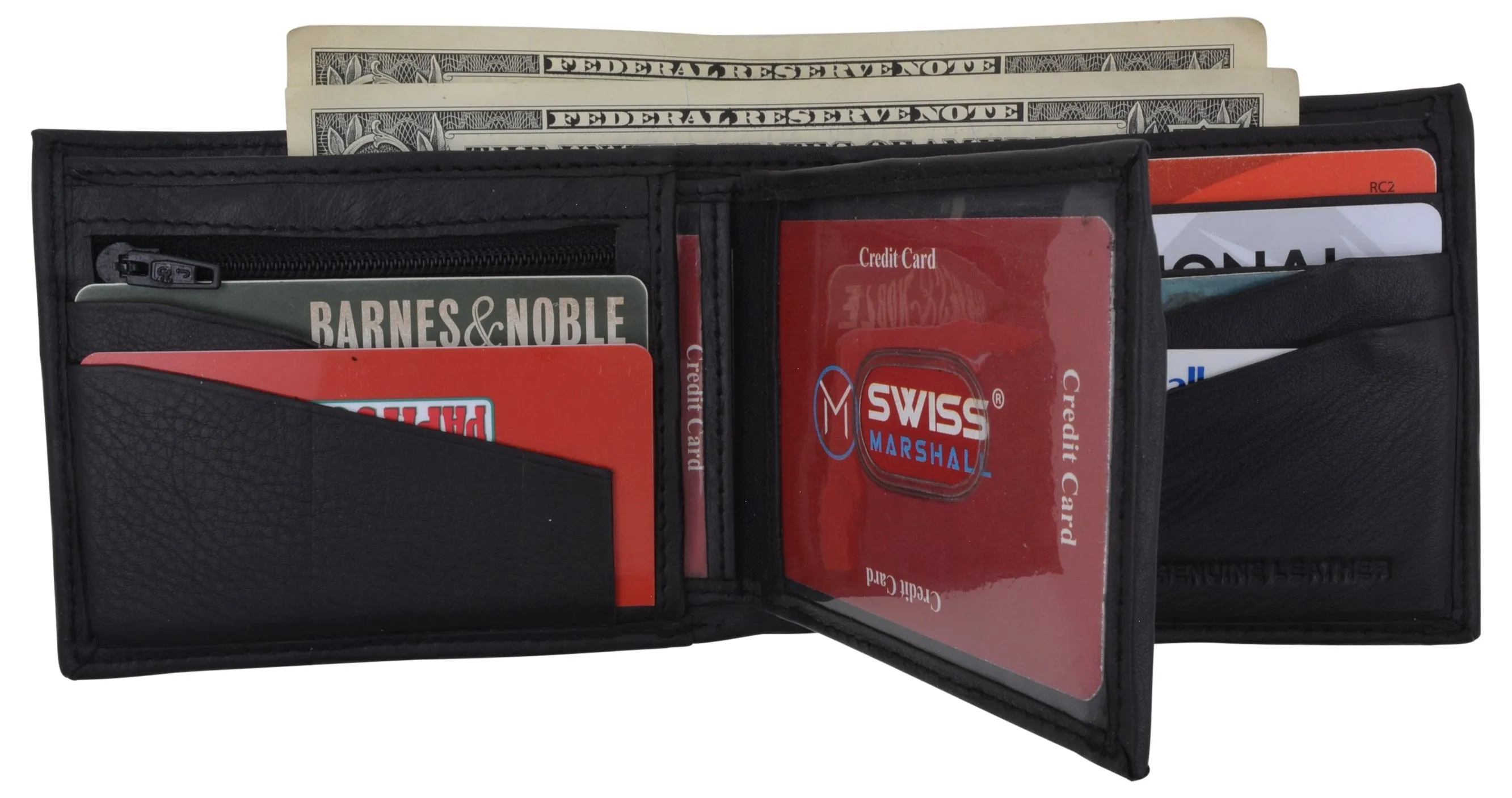 Mens RFID Tested Leather Bifold Card ID Holder Wallet W/Removable Center Flap