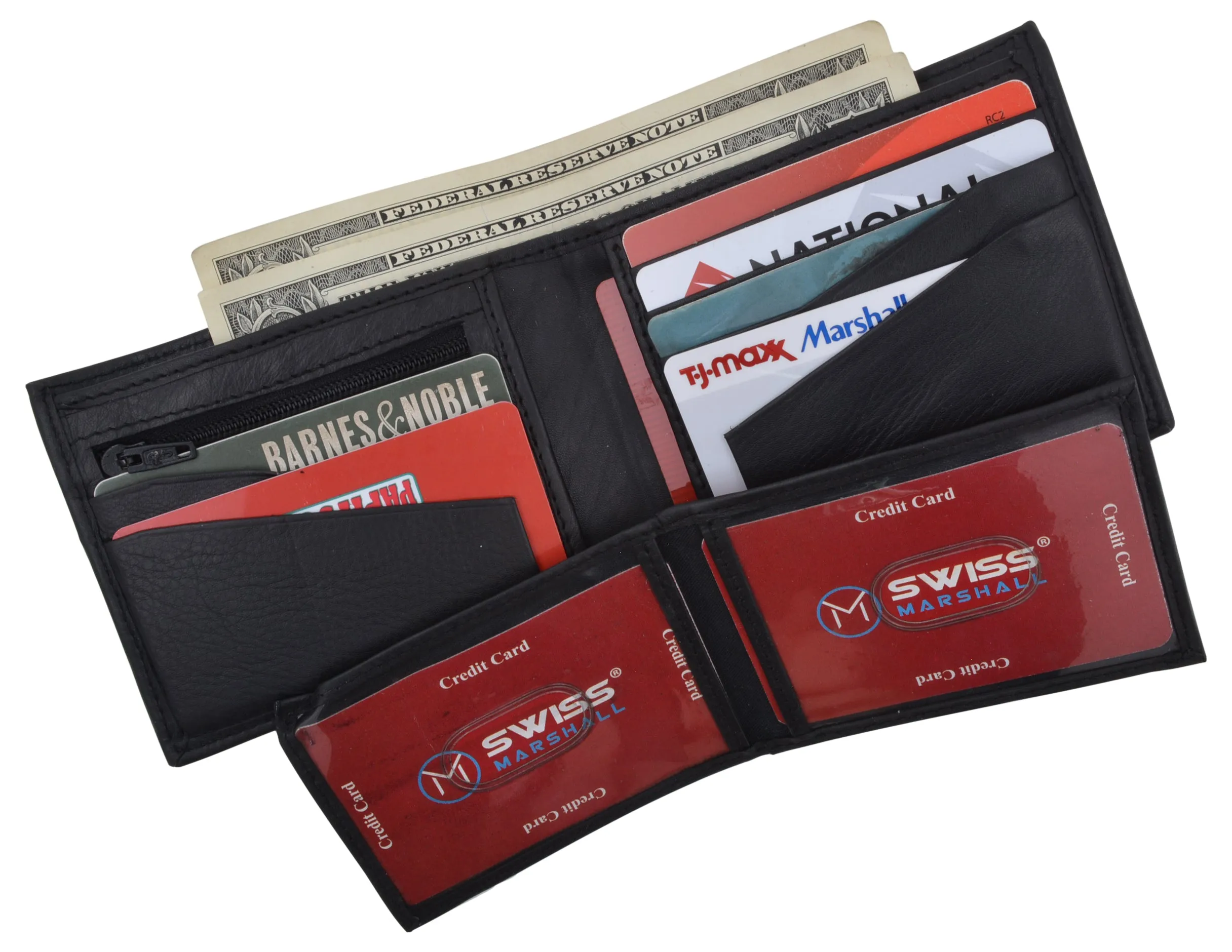Mens RFID Tested Leather Bifold Card ID Holder Wallet W/Removable Center Flap