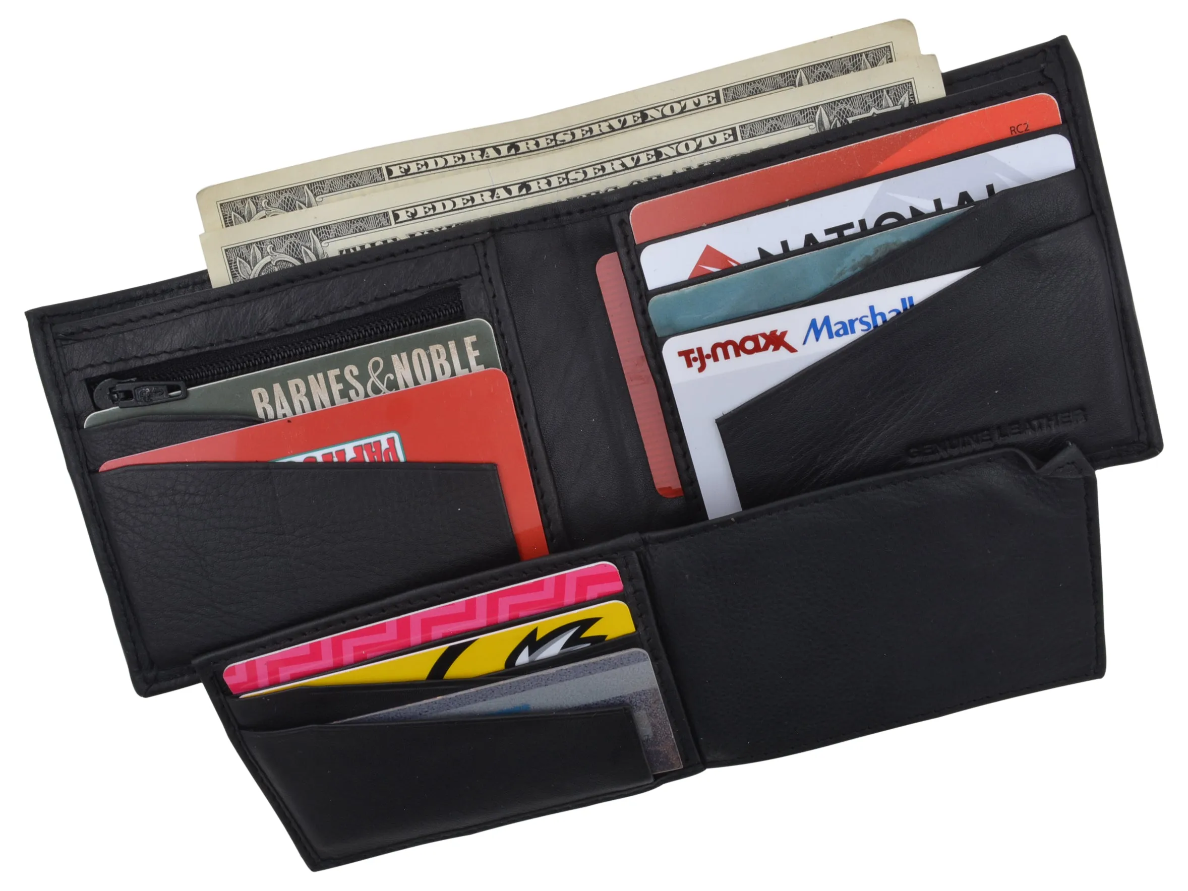 Mens RFID Tested Leather Bifold Card ID Holder Wallet W/Removable Center Flap