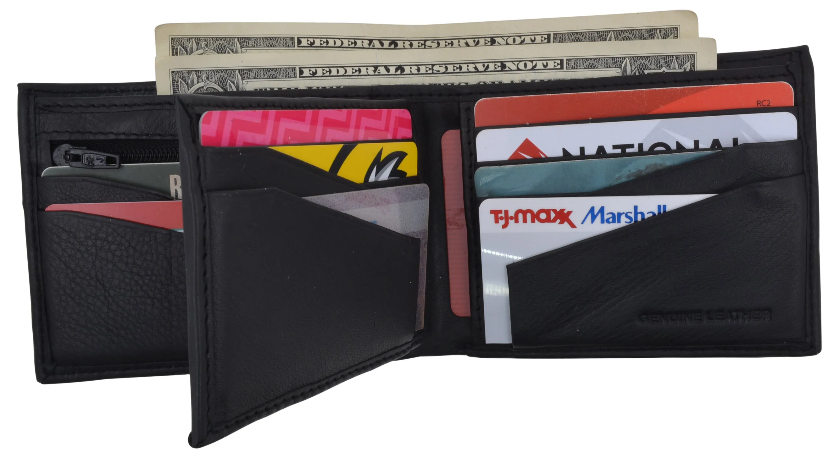 Mens RFID Tested Leather Bifold Card ID Holder Wallet W/Removable Center Flap