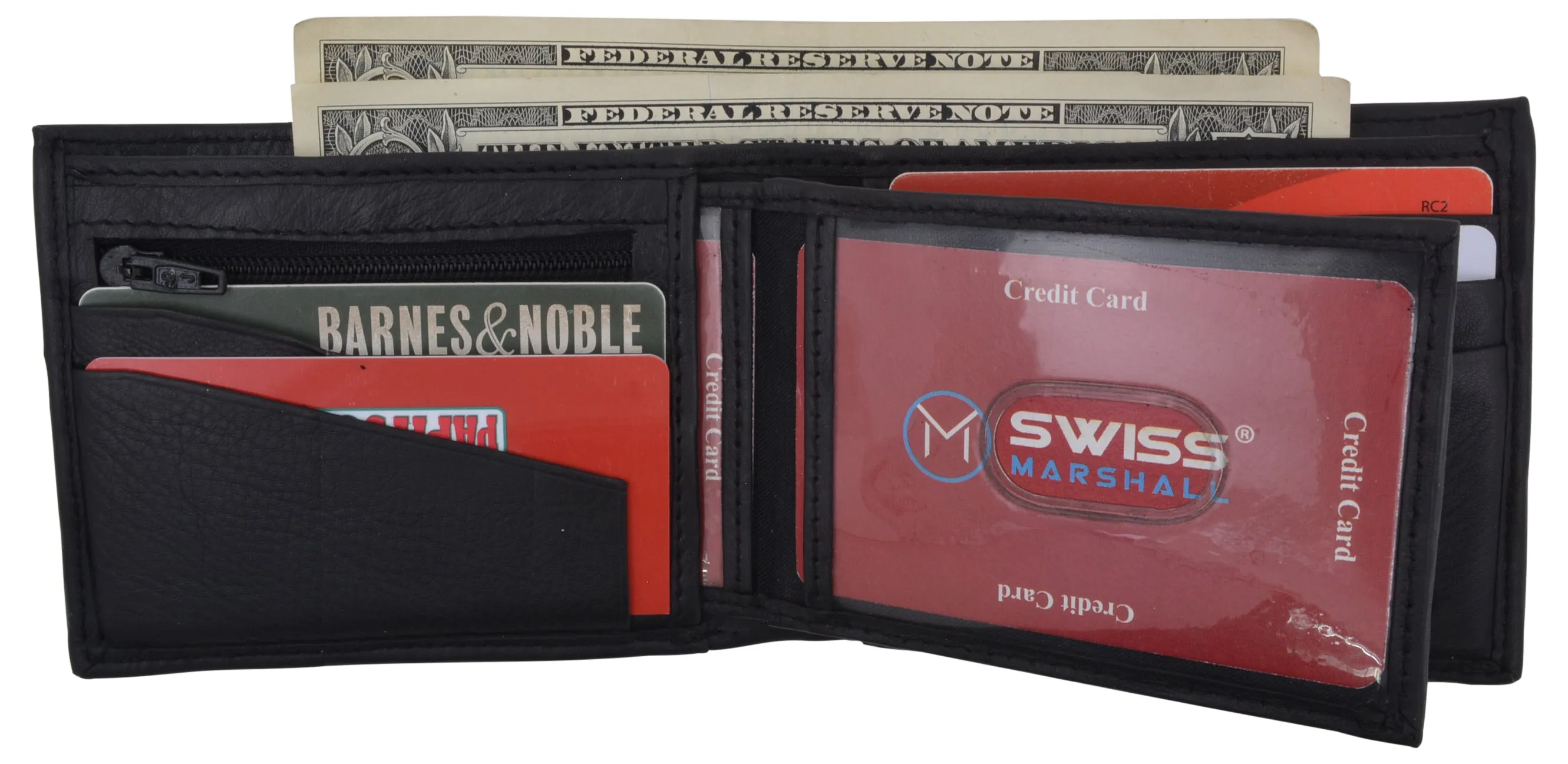 Mens RFID Tested Leather Bifold Card ID Holder Wallet W/Removable Center Flap