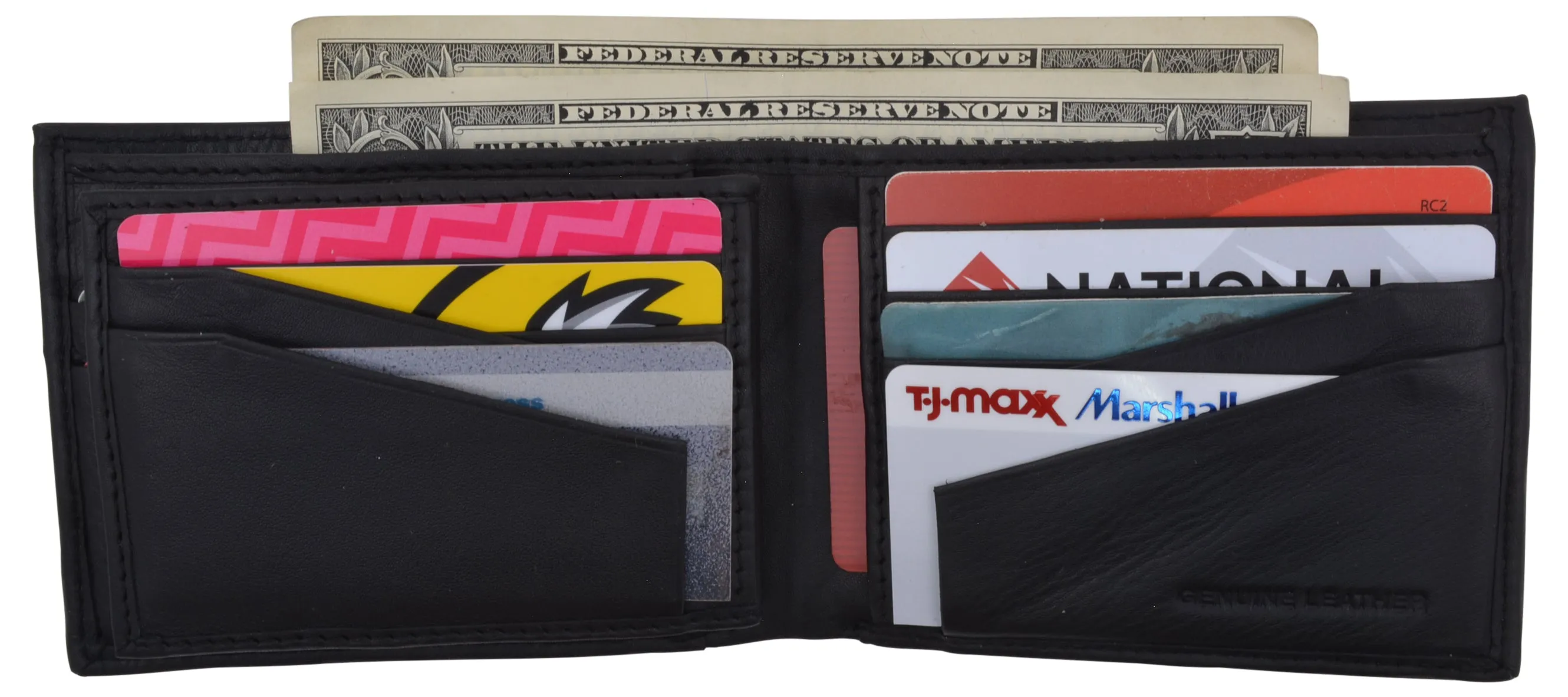 Mens RFID Tested Leather Bifold Card ID Holder Wallet W/Removable Center Flap