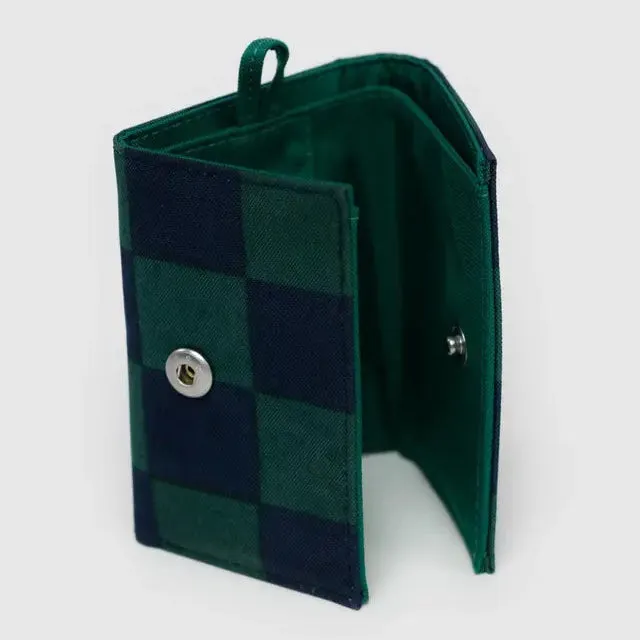 Navy Green Check Snap Wallet