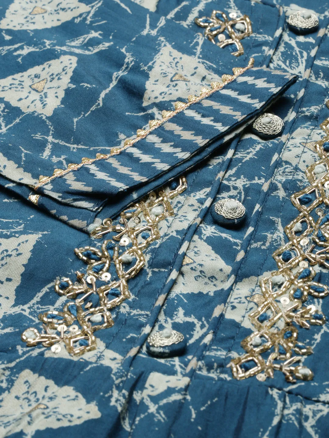 Neeru's Blue Regular Calf Length Printed Readymade Suits