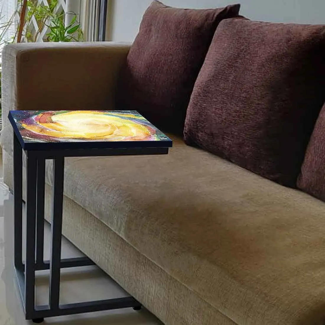 New C Shaped End Table - Space Yellow Watercolor
