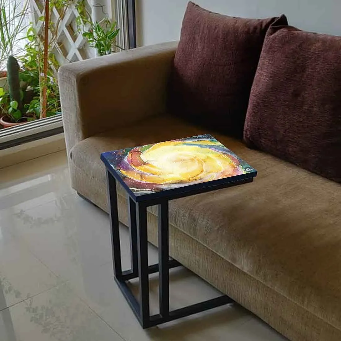 New C Shaped End Table - Space Yellow Watercolor