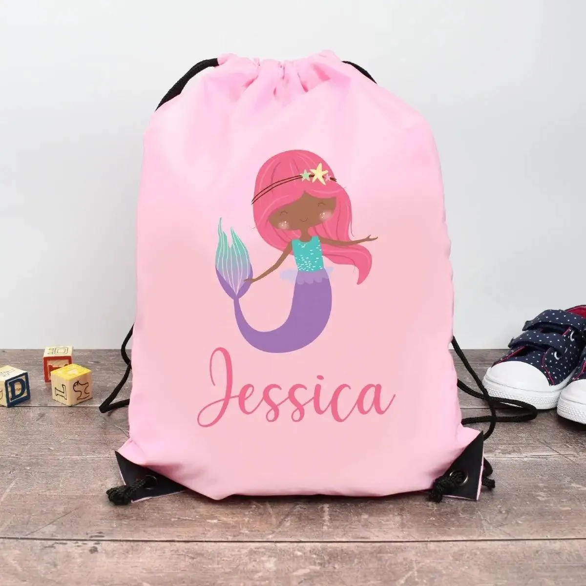 Personalised Gym Bag Kids, Girls Mermaid Gym Bag, Girls Drawstring Bag, School Bag, Mermaid School PE Bag, Mermaid Pump Bag, Nursery Bag