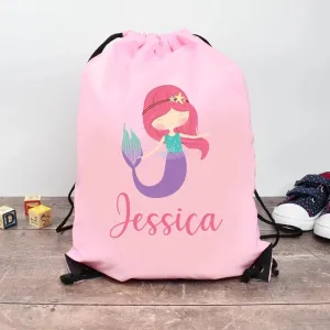 Personalised Gym Bag Kids, Girls Mermaid Gym Bag, Girls Drawstring Bag, School Bag, Mermaid School PE Bag, Mermaid Pump Bag, Nursery Bag