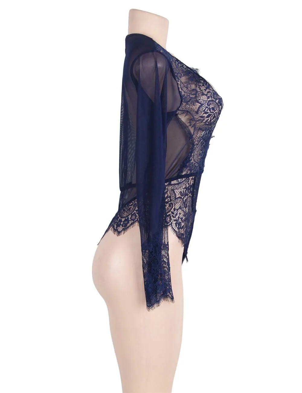Plus Size Rose Red Exquisite Lace Sleeve Teddy