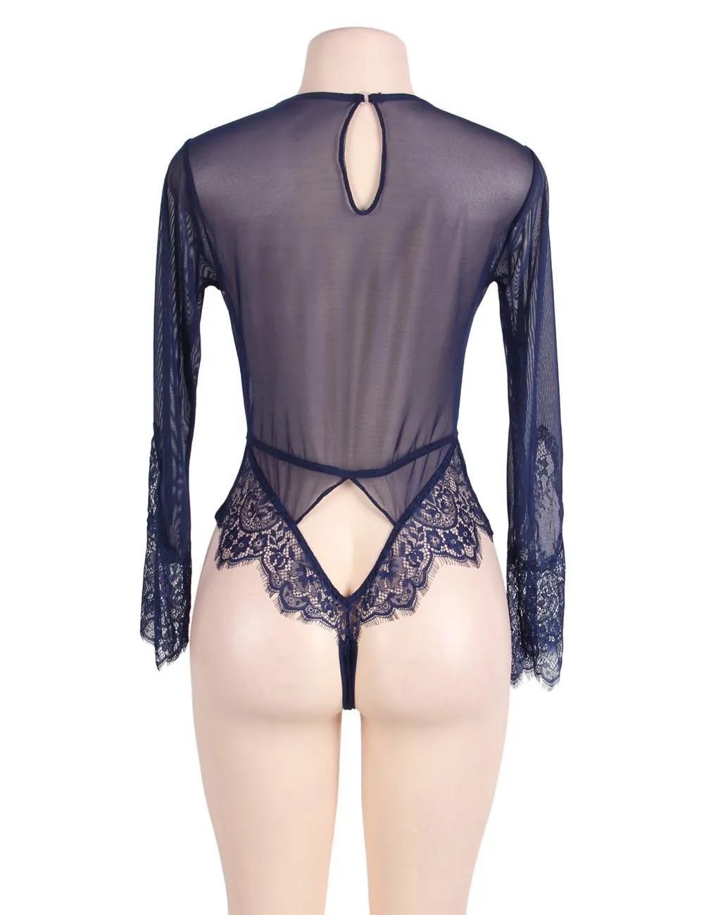 Plus Size Rose Red Exquisite Lace Sleeve Teddy