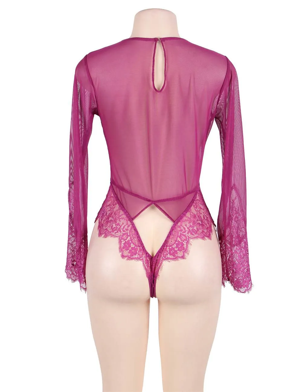 Plus Size Rose Red Exquisite Lace Sleeve Teddy