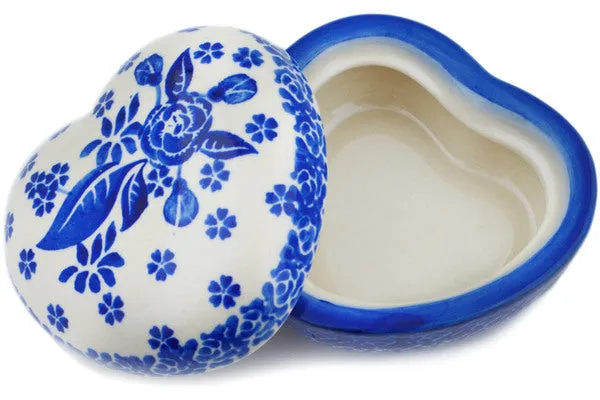 Polish Pottery 4" Heart Shaped Jar Cobalt Dreams