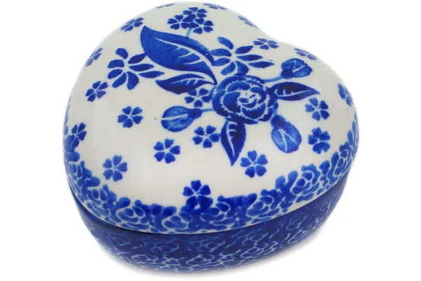 Polish Pottery 4" Heart Shaped Jar Cobalt Dreams