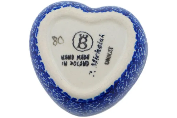 Polish Pottery 4" Heart Shaped Jar Cobalt Dreams