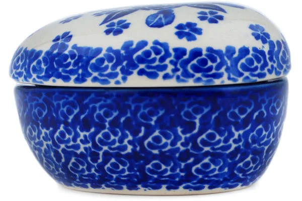 Polish Pottery 4" Heart Shaped Jar Cobalt Dreams
