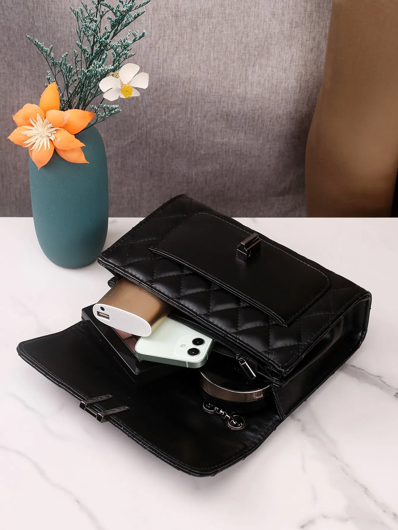 Quilted Flap Chain Bag
